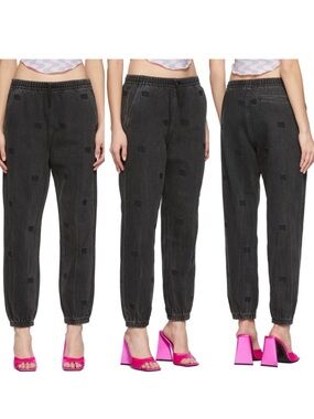 Y2K Alexander Wang Black Logo embroidered Jogger Jeans, size M 100% cotton